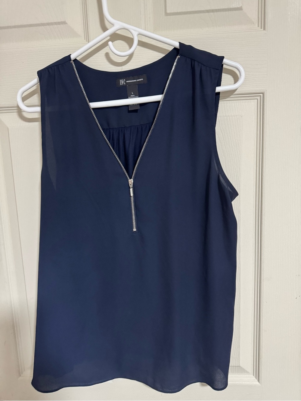 INC International Concepts Navy Zip-Front Sleeveless Top